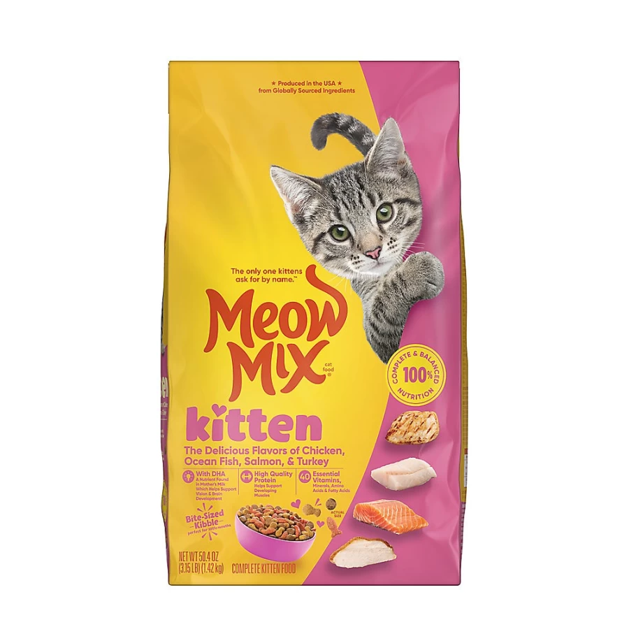 PetSmart Meow Mix Kitten Dry Cat Food - Chicken, Turkey, Salmon & Ocean Fish Flavor, Li'l Nibbles for Growing Cats