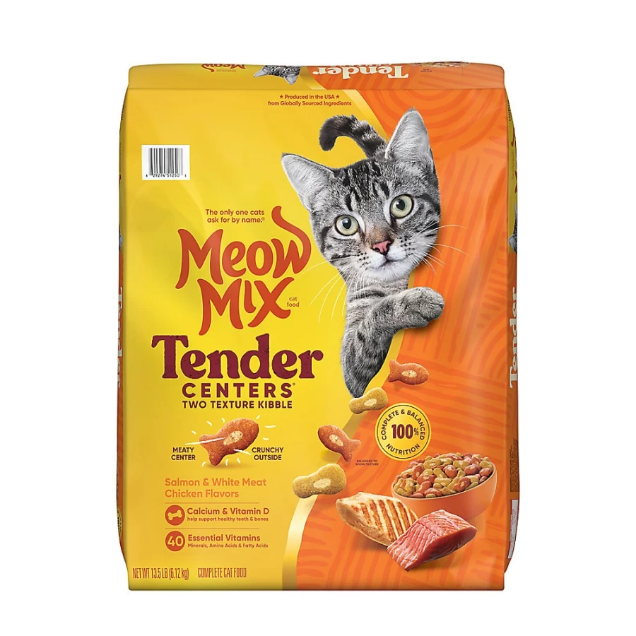 PetSmart Meow Mix Tender Centers Dry Cat Food for All Ages - Salmon & Chicken Flavor, High Protein Crunchy Kibble