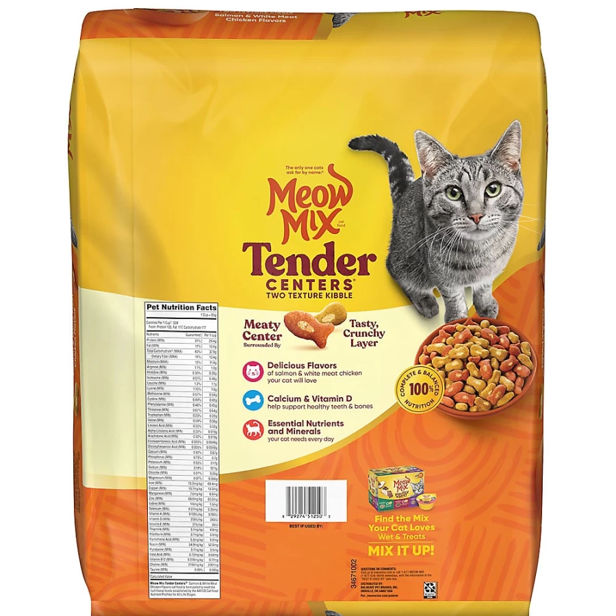 PetSmart Meow Mix Tender Centers Dry Cat Food for All Ages - Salmon & Chicken Flavor, High Protein Crunchy Kibble