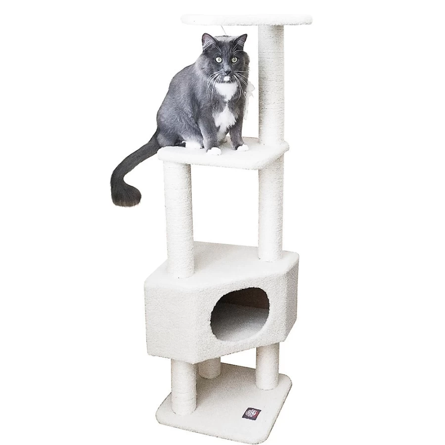 PetSmart Majestic 52-Inch Cat Tree with Bungalow - Tan, Large Cat Condo & Scratching Post for Indoor Cats