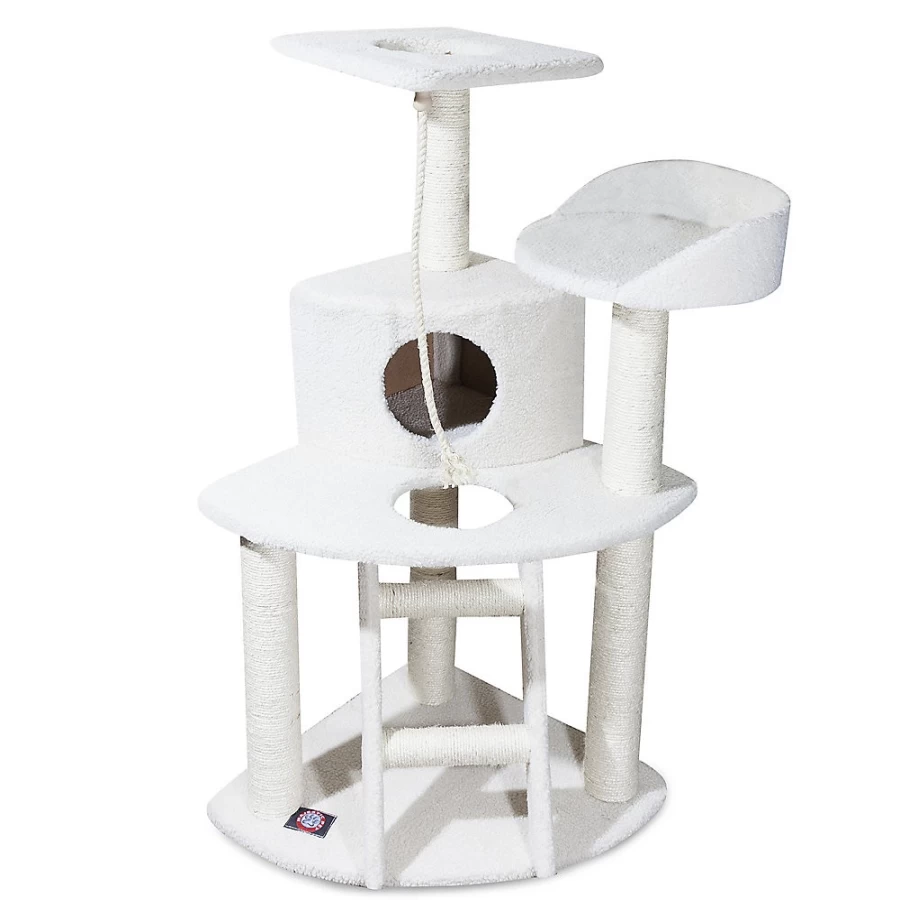 PetSmart Majestic 48-inch Casita Cat Tree for Indoor Cats, Off-White Pet Furniture with Perches
