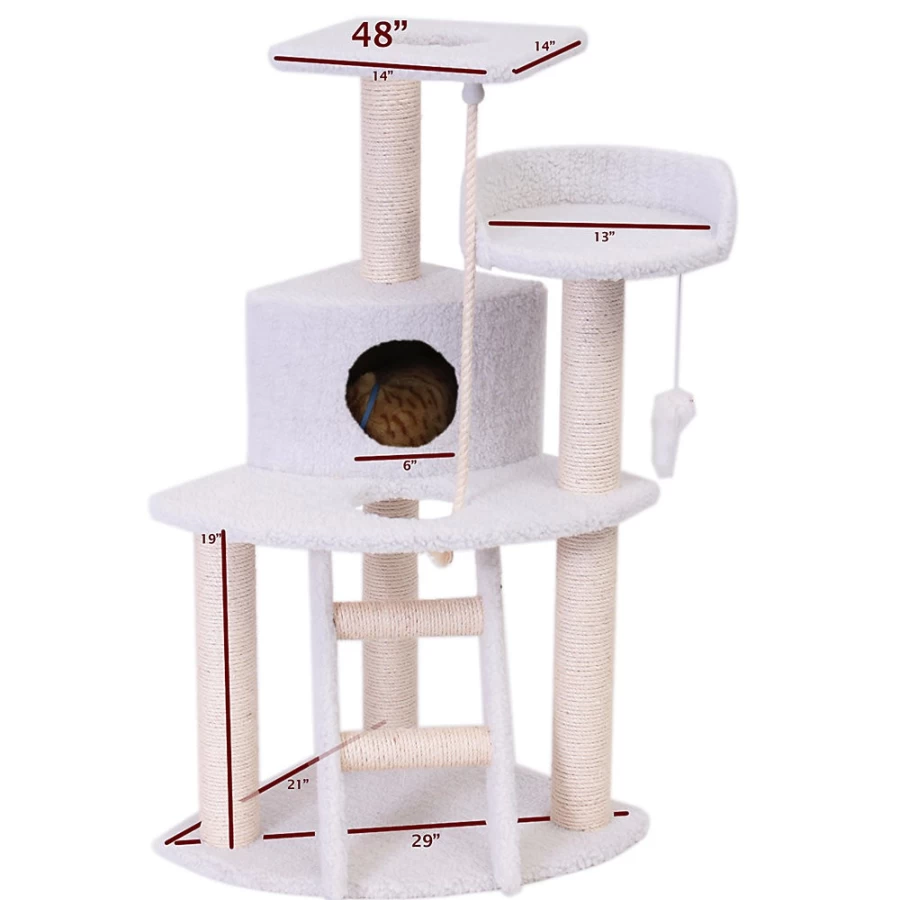 PetSmart Majestic 48-inch Casita Cat Tree for Indoor Cats, Off-White Pet Furniture with Perches