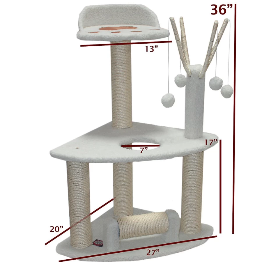 PetSmart Majestic 36-inch Casita Cat Tree for Indoor Cats, Off-White Pet Furniture with Scratching Posts