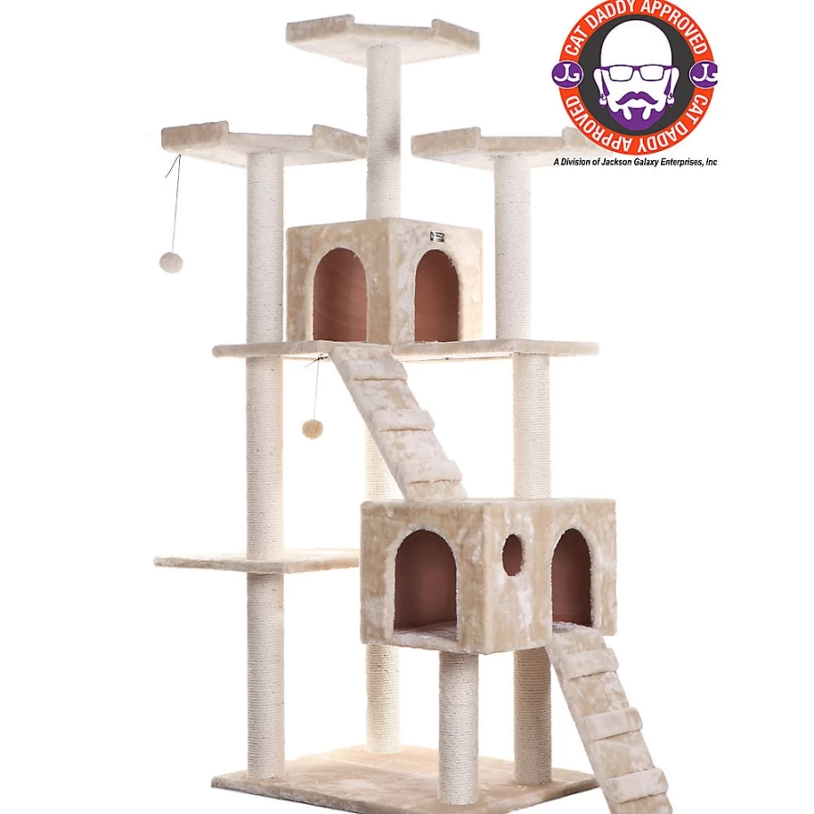 PetSmart Armarkat 74-inch Beige Cat Tree with Faux Fur, Condo, Running Ramps & Real Wood for Climbing and Play