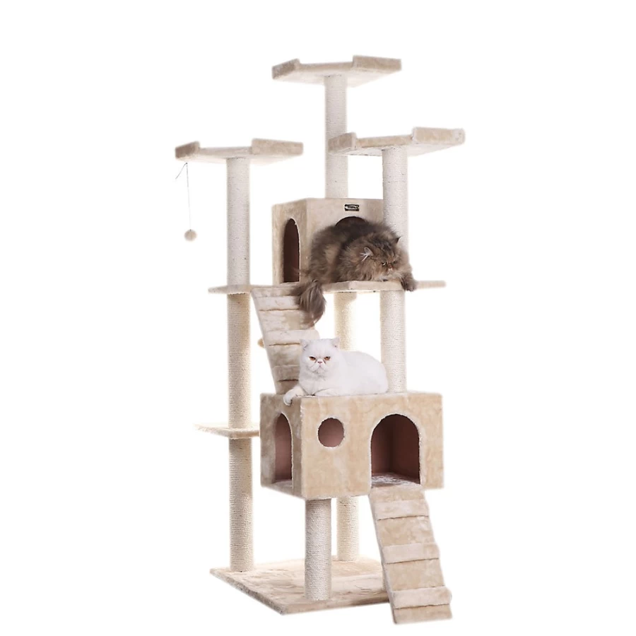 PetSmart Armarkat 74-inch Beige Cat Tree with Faux Fur, Condo, Running Ramps & Real Wood for Climbing and Play