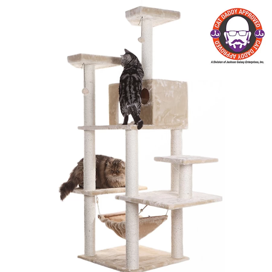 PetSmart Armarkat 72-inch Beige Faux Fur Cat Tree with Real Wood Condo - Premium Cat Climbing Tower for Indoor Cats