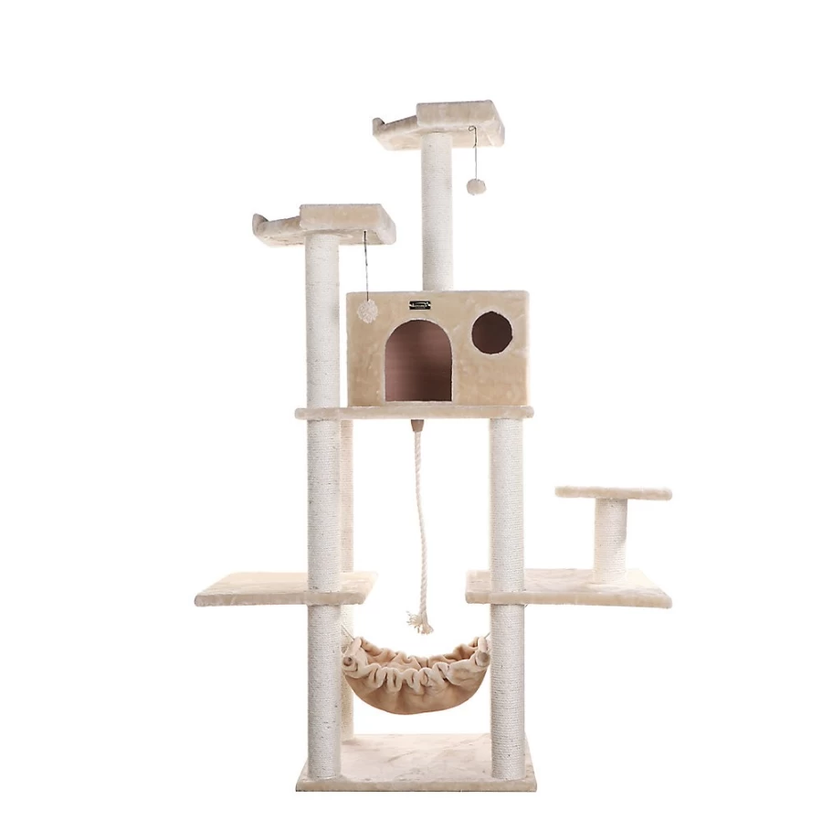 PetSmart Armarkat 72-inch Beige Faux Fur Cat Tree with Real Wood Condo - Premium Cat Climbing Tower for Indoor Cats