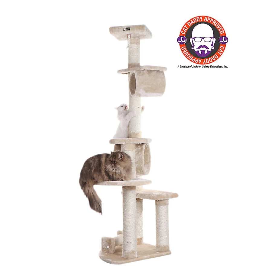 PetSmart Armarkat 74-inch Beige Cat Tree with Real Wood Frame and Faux Fur Cover for Indoor Cats