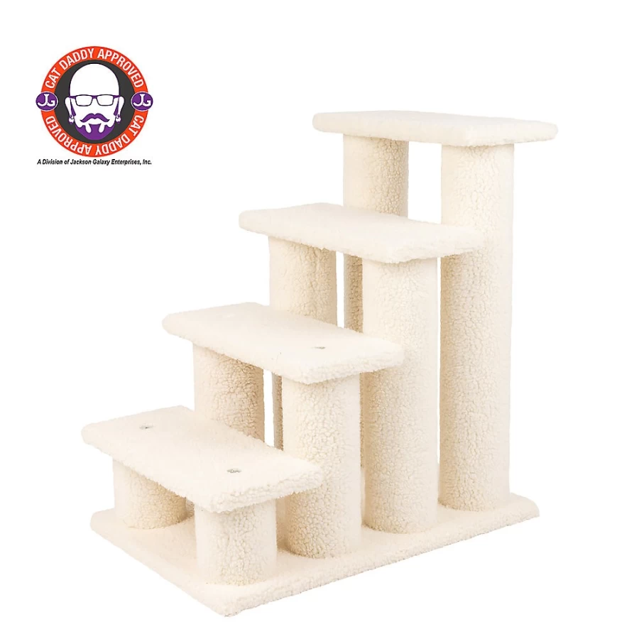 PetSmart Ivory 4-Tier Real Wood Cat Stairs - Indoor Pet Steps for Cats & Small Dogs