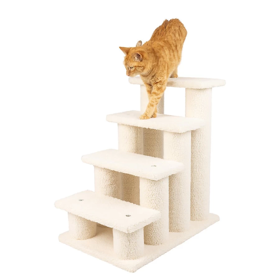 PetSmart Ivory 4-Tier Real Wood Cat Stairs - Indoor Pet Steps for Cats & Small Dogs