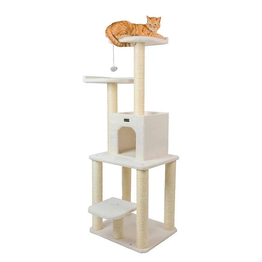 PetSmart Armarkat 62-inch Ivory Faux Fleece Cat Tree with Real Wood Condo for Indoor Cats
