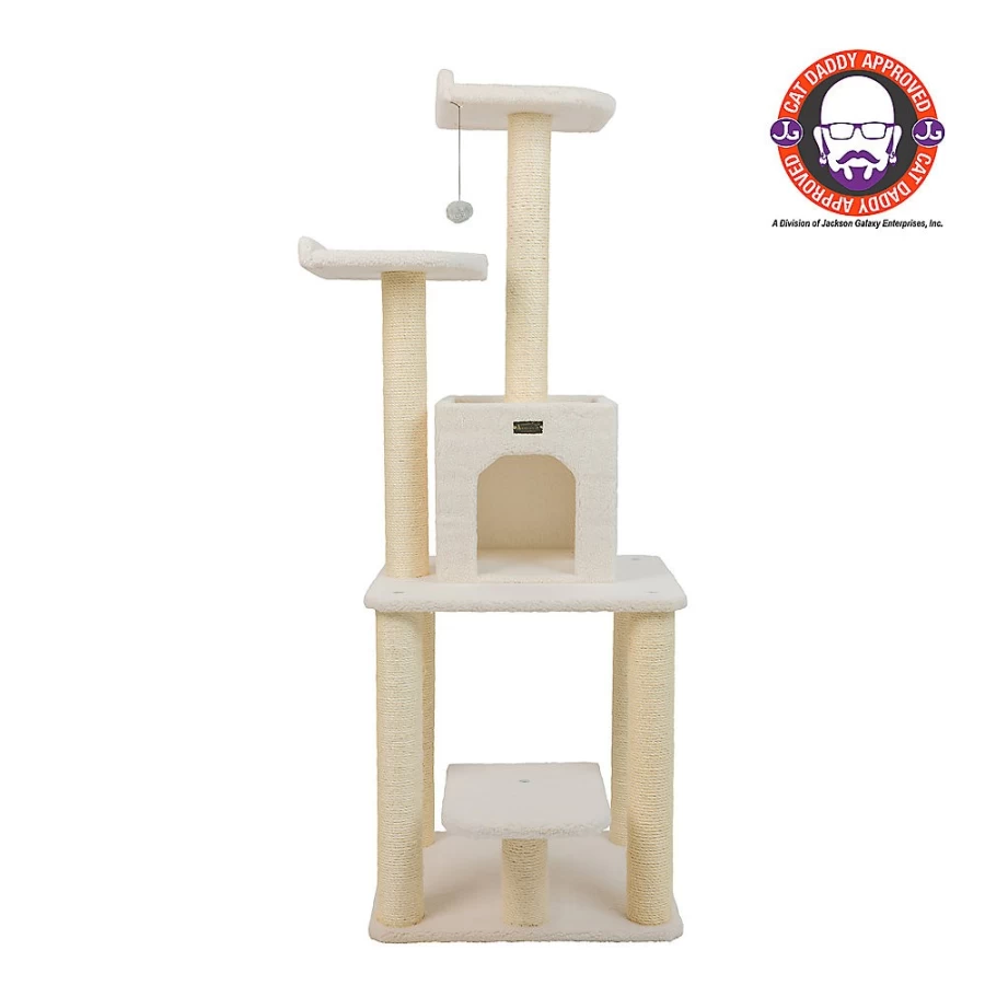 PetSmart Armarkat 62-inch Ivory Faux Fleece Cat Tree with Real Wood Condo for Indoor Cats