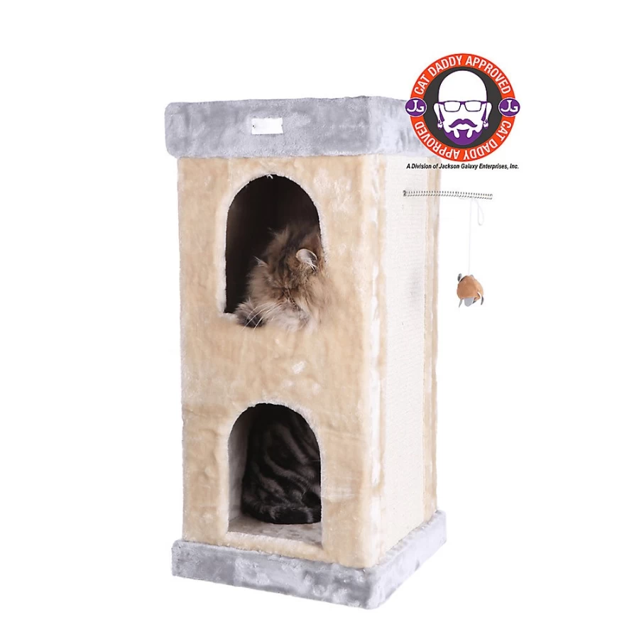 PetSmart Armarkat 32-inch Double Condo Cat Tree with Scratching Posts - Real Wood, Beige, Premium Cat Furniture for Indoor Cats