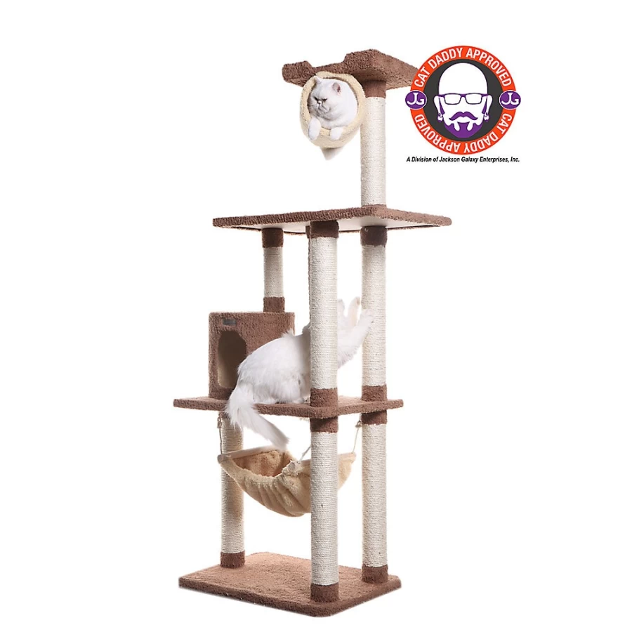 PetSmart Armarkat 70-inch Tan Cat Tree with Hammock, Rope Swing, and Real Wood Tunnel for Climbing and Play