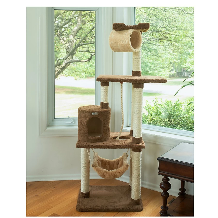 PetSmart Armarkat 70-inch Tan Cat Tree with Hammock, Rope Swing, and Real Wood Tunnel for Climbing and Play