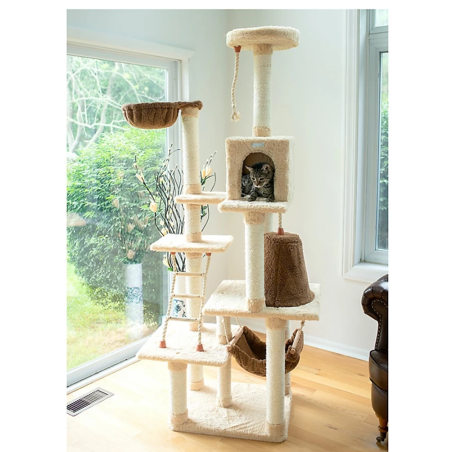 PetSmart Armarkat 78-inch Goldenrod Cat Tree with Real Wood Condo, Faux Fleece Basket & Teepee for Cats