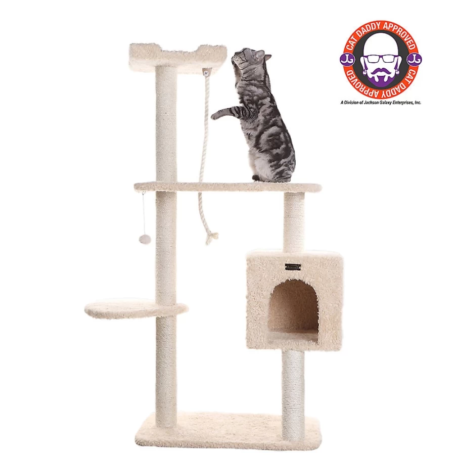 PetSmart Armarkat 57-inch Beige Faux Fur Cat Tree with Real Wood Perches for Kittens and Cats