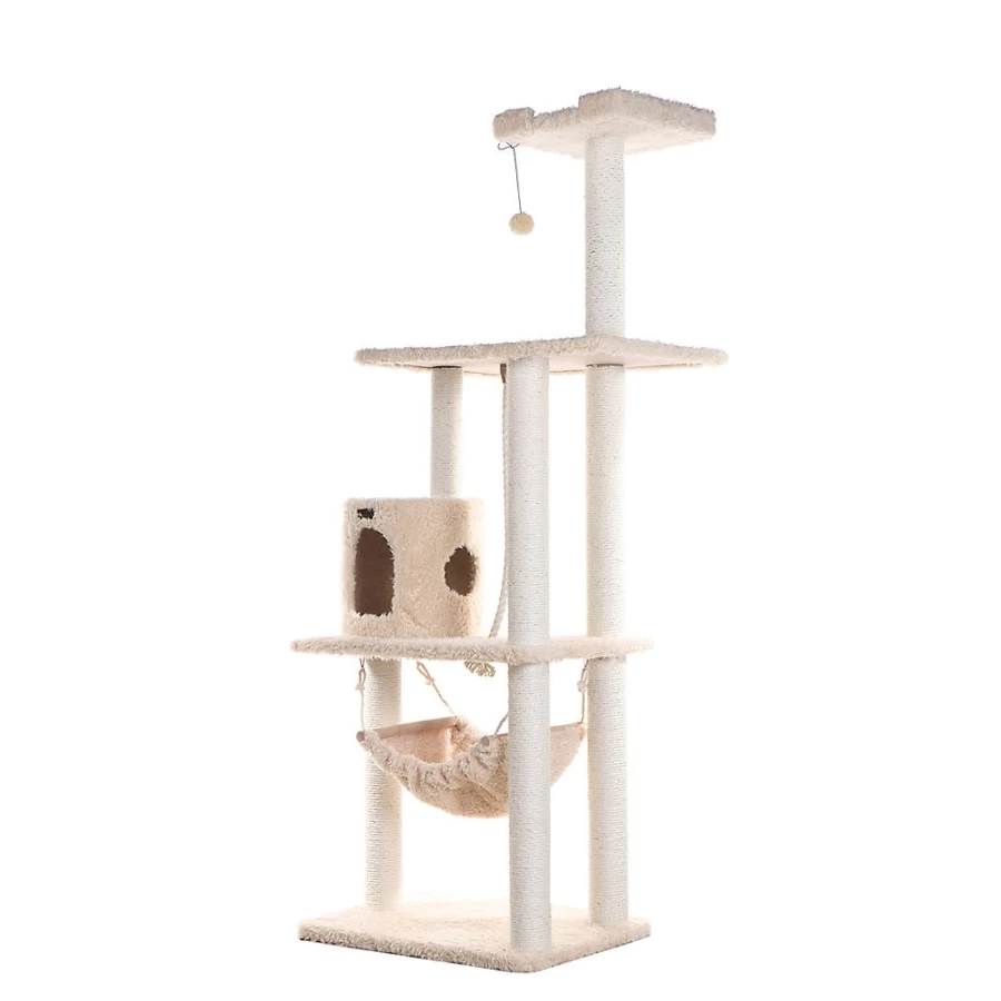 PetSmart Armarkat 70-inch Real Wood Cat Tree with Hammock - Hanging Toys for Large & Small Cats, Beige