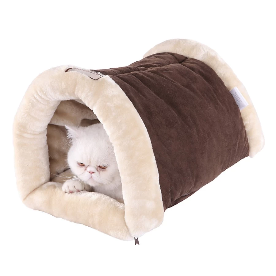 PetSmart Armarkat 2-in-1 Cat Tunnel and Bed in Mocha Beige - Cozy Hideaway for Cats