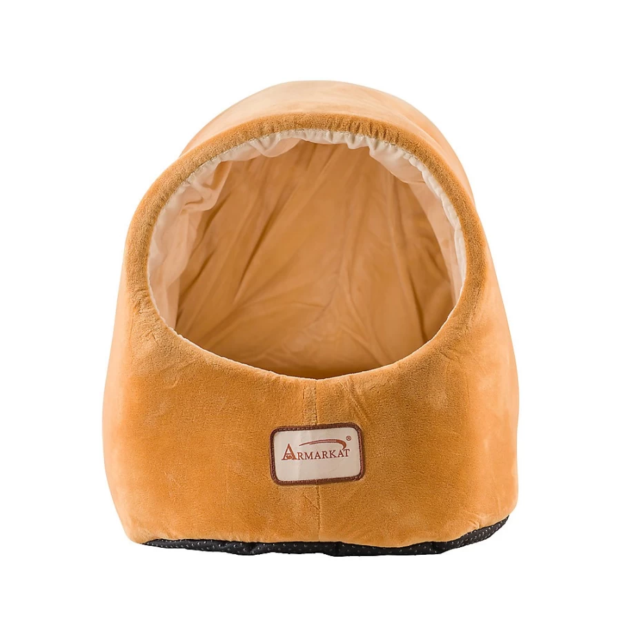 PetSmart Armarkat Luxe Velvet Cat Bed - Ivory Brown Plush Pet Bed for Comfort & Style