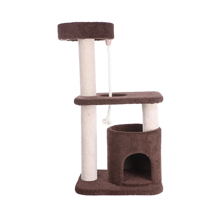 PetSmart Armarkat 37-inch Tall Cat Tree with Real Wood and Plush Carpet in Coffee Brown - Premium Scratching Post for Cats