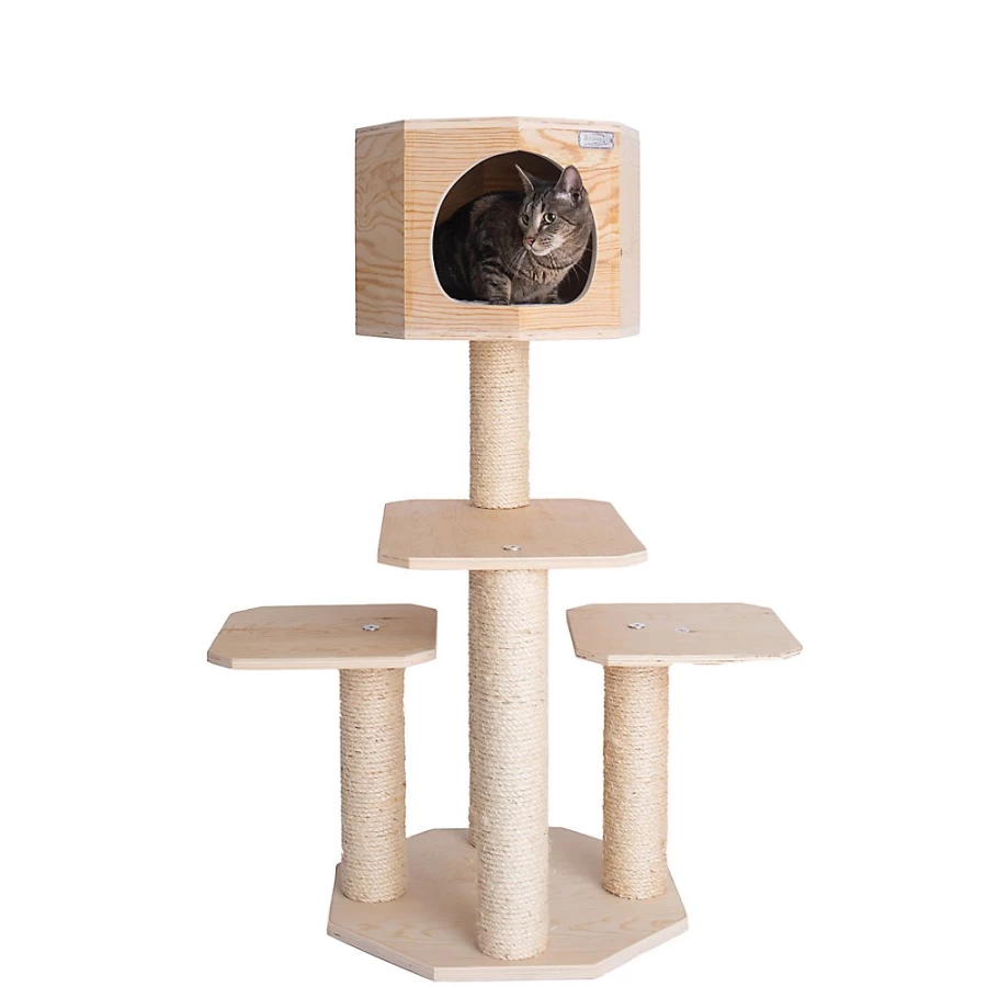PetSmart Armarkat 46-inch Scots Pine Cat Tree with Scratching Posts - Natural Wood Cat Tower for Climbing & Play