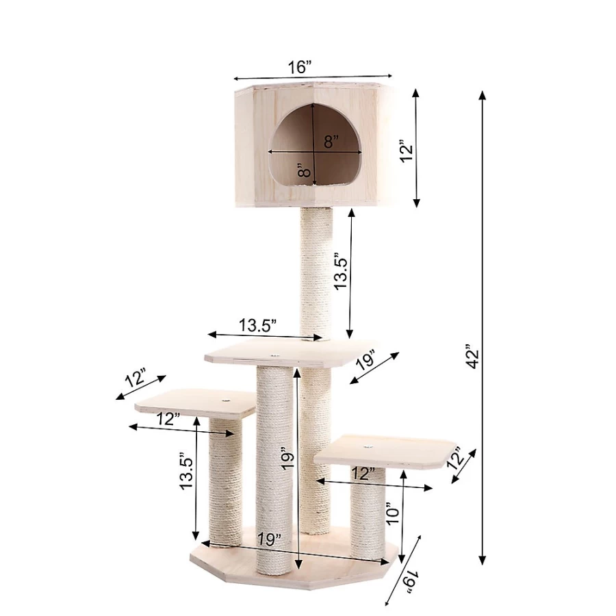 PetSmart Armarkat 46-inch Scots Pine Cat Tree with Scratching Posts - Natural Wood Cat Tower for Climbing & Play