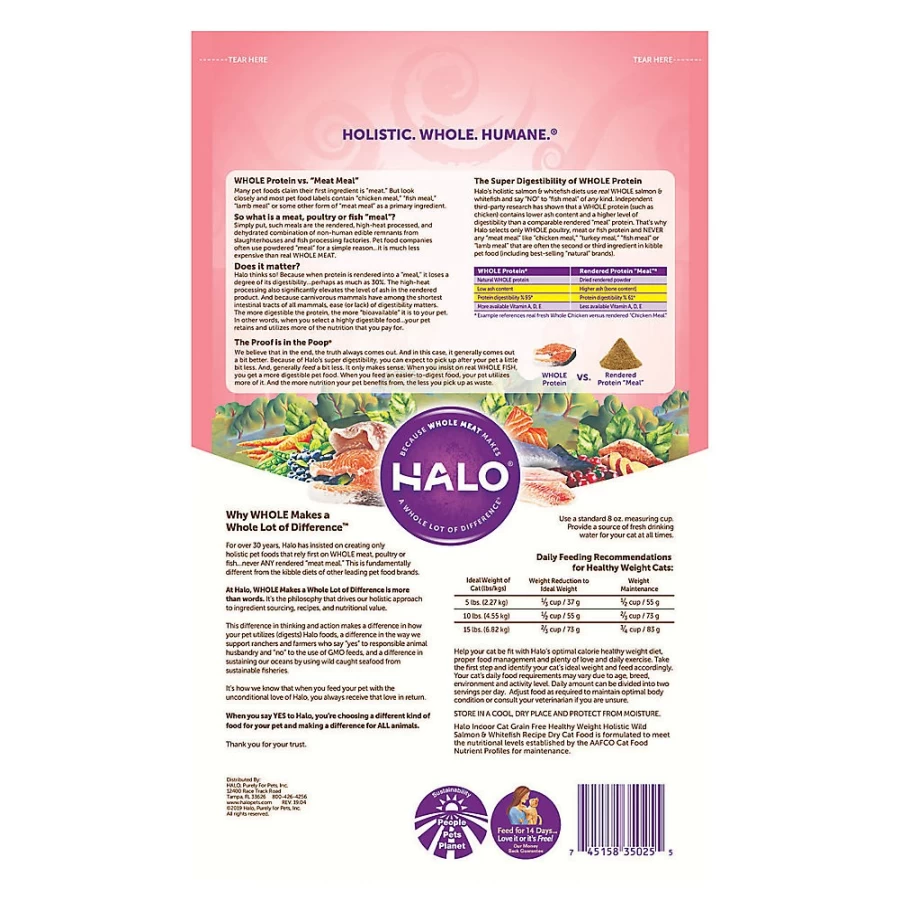 PetSmart HALO DreamCoat Indoor Cat Food - Grain Free, Healthy Weight, Wild Salmon & Whitefish Recipe Natural Dry Food