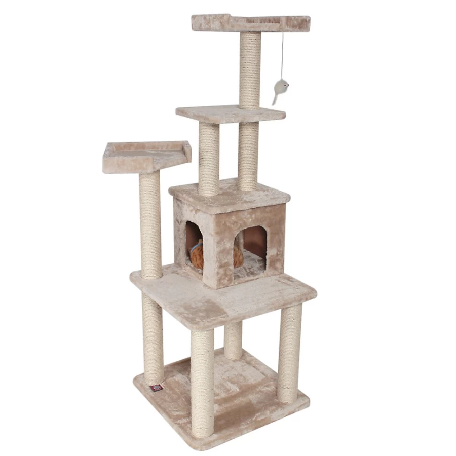 PetSmart Majestic 64-Inch Tall Cat Tree with Casita & Perches, Tan Pet Furniture for Climbing & Scratching