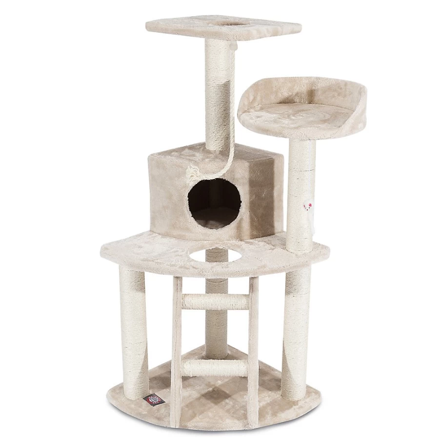 PetSmart Majestic 48-Inch Cat Tree with Casita - Beige Pet Climbing Tower for Indoor Cats