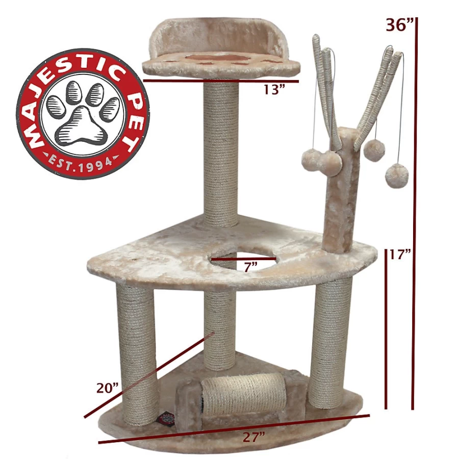 PetSmart Majestic 36-inch Casita Cat Tree for Indoor Cats, Tan Plush Perch & Scratching Posts