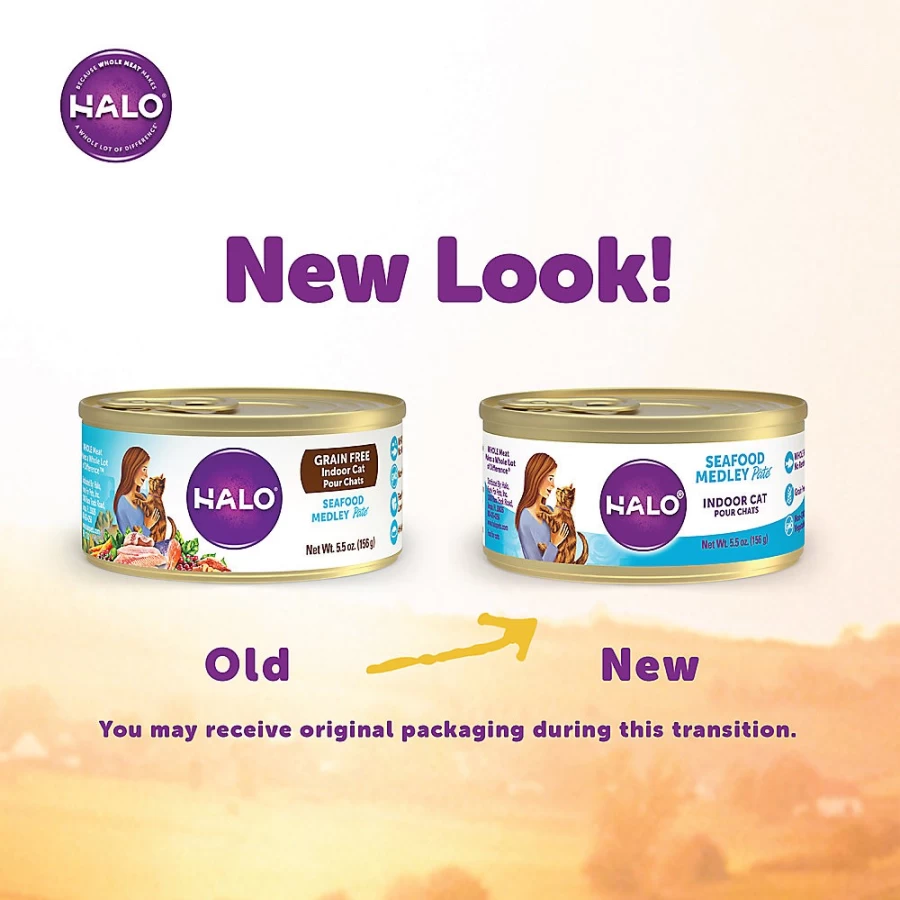 PetSmart HALO Grain-Free Indoor Cat Food - Natural Seafood Medley Pate for Healthy Digestion