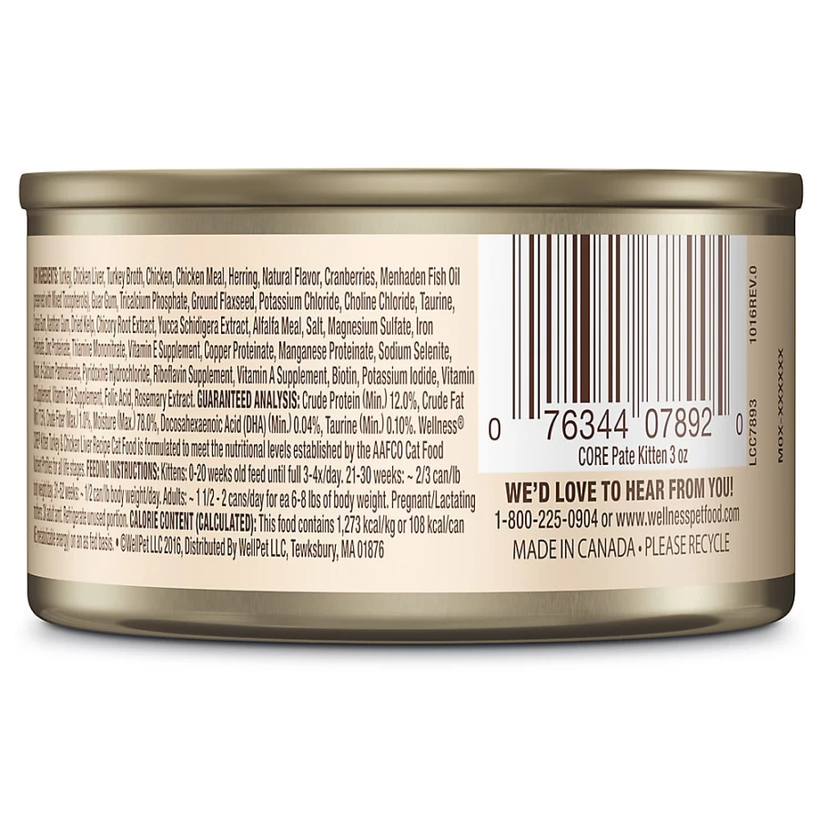 Wellness CORE Grain Free Kitten Food - Natural Turkey & Chicken Liver Pate for Cats | PetSmart