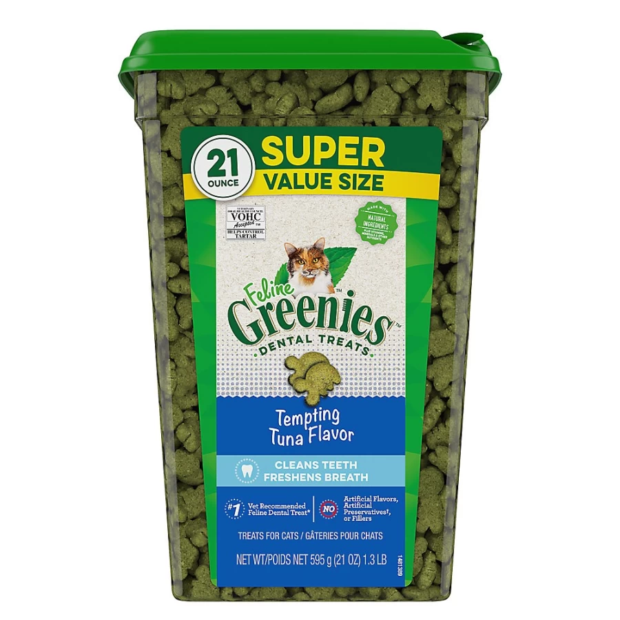 PetSmart Feline Greenies Adult Cat Dental Treats - Natural Tuna Flavor, Dental Care Cat Snacks for Tartar Control