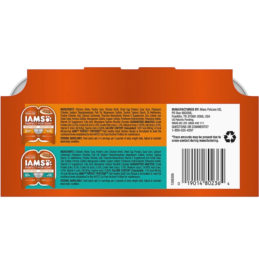 PetSmart IAMS Perfect Portions Adult Wet Cat Food Pate - Variety Pack, 12 Count, Healthy & Balanced Nutrition