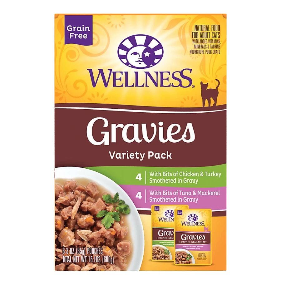PetSmart Grain-Free Wellness Gravies Adult Cat Food Variety Pack - Wet Cat Food for Optimal Health