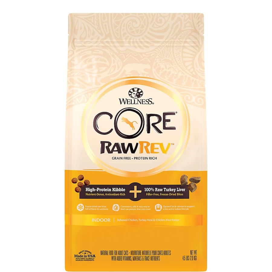 PetSmart Wellness CORE RawRev Grain-Free Indoor Adult Cat Food with Turkey & Chicken - Natural Dry Kibble for Cats