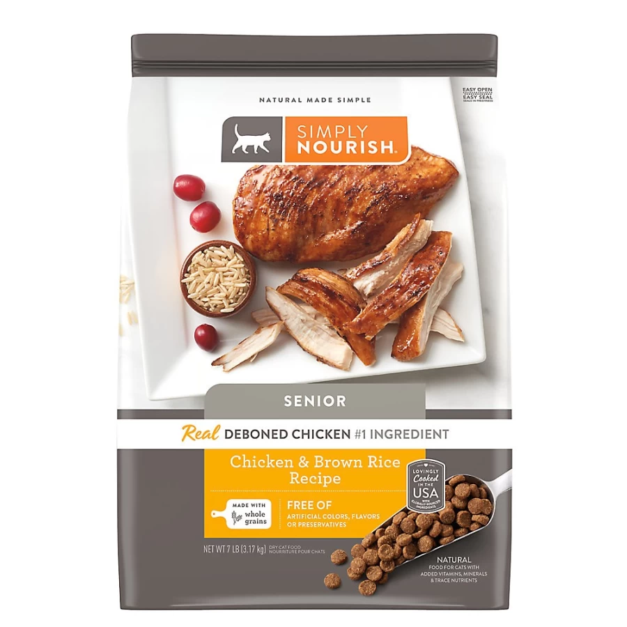 PetSmart Simply Nourish Natural Senior Dry Cat Food with Chicken & Rice - With-Grain Recipe for Mature Cats