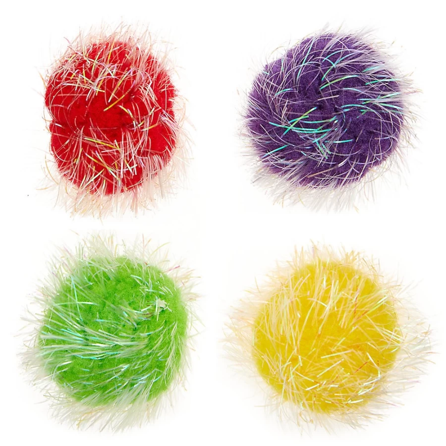 PetSmart Whisker City Colorful Tinsel Balls Cat Toys - 4 Pack Assorted Colors for Play & Exercise