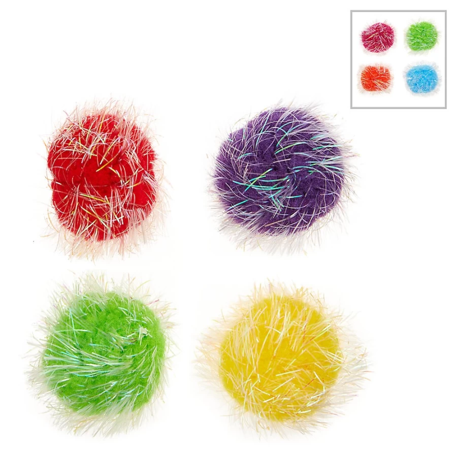 PetSmart Whisker City Colorful Tinsel Balls Cat Toys - 4 Pack Assorted Colors for Play & Exercise