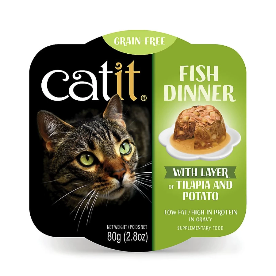 PetSmart Catit Low Fat Adult Cat Food - Tilapia & Potato in Gravy, Fish Dinner for Cats