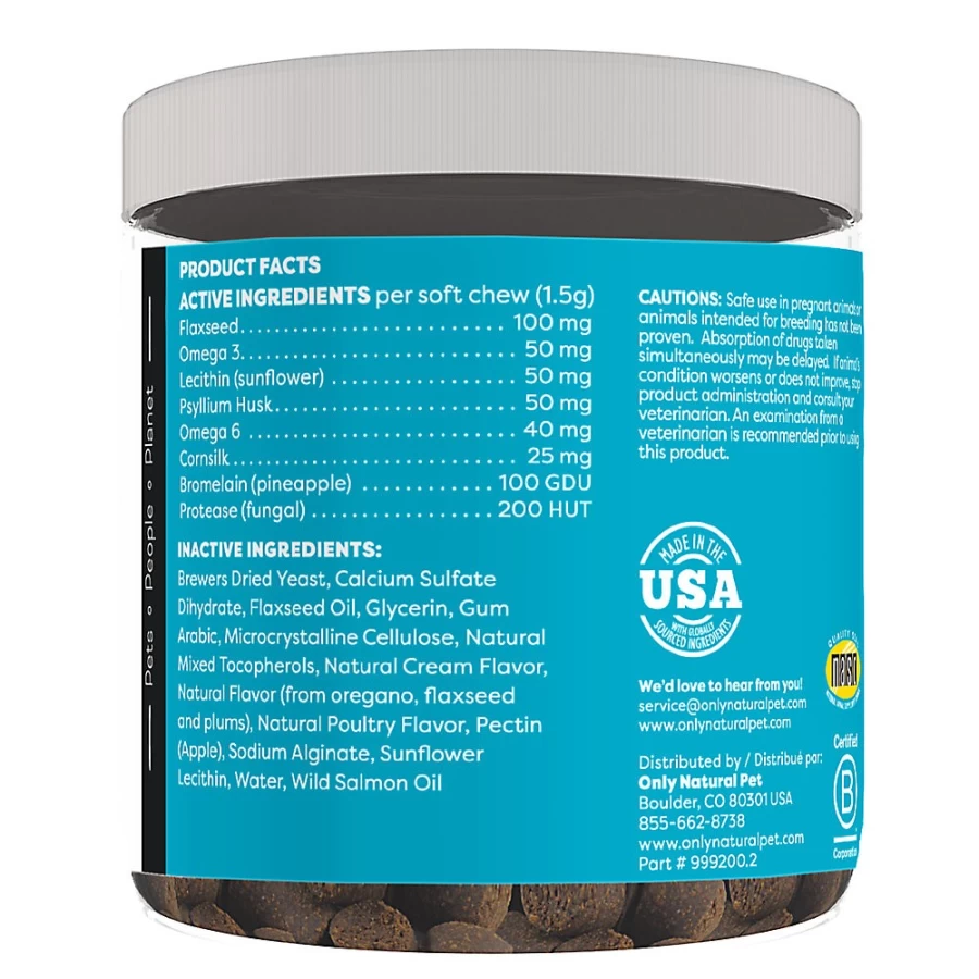 PetSmart Only Natural Pet Hairball Relief for Cats - 60 Chews, Skin & Coat Support Supplement