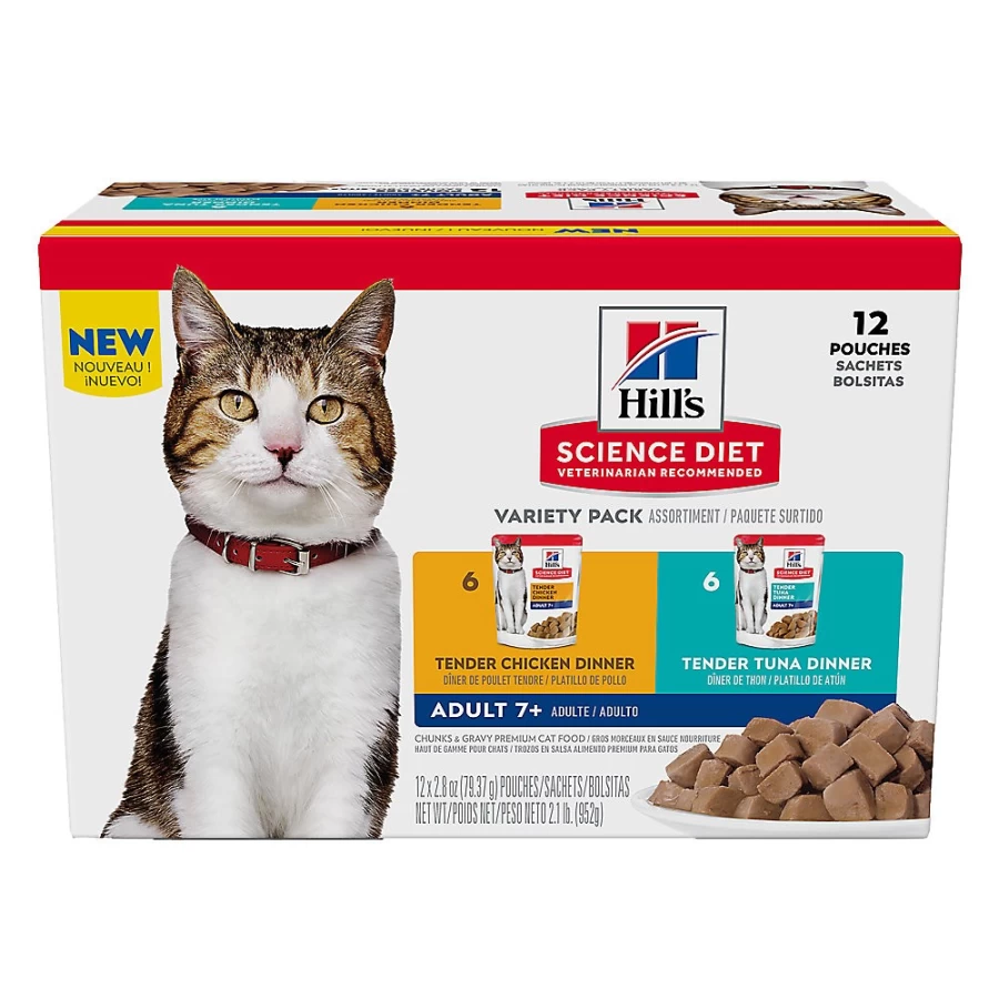 PetSmart Hill's Science Diet Adult 7+ Senior Wet Cat Food Variety Pack - 2.8 oz Pouches, Chicken & Tuna Recipes