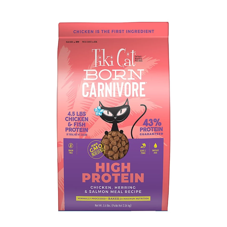 PetSmart Tiki Cat Born Carnivore Grain-Free Cat Food - High Protein Chicken, Herring & Salmon Recipe for Cats & Kittens, Non-GMO