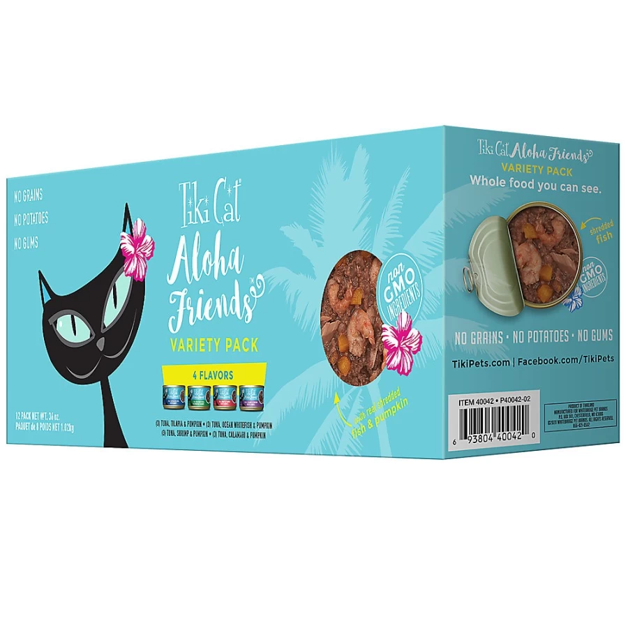 PetSmart Tiki Cat Aloha Friends Wet Cat Food Variety Pack - Grain-Free, Non-GMO, No Potatoes, 12 Cans