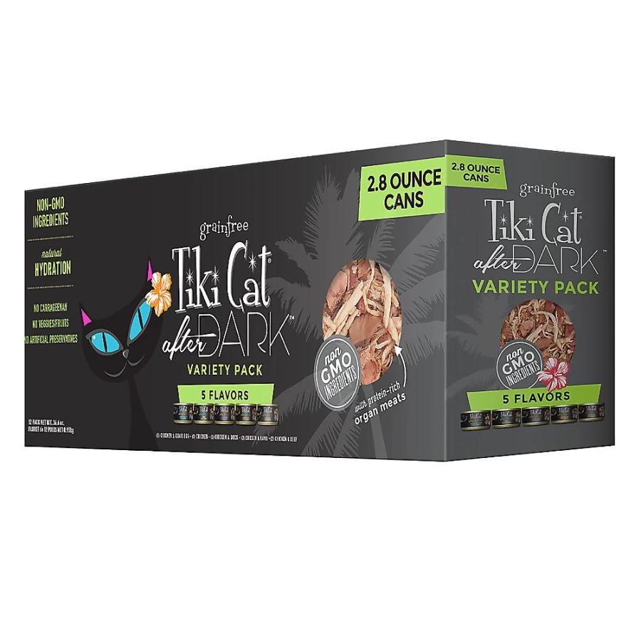 PetSmart Tiki Cat After Dark Grain-Free Wet Cat Food Variety Pack - Non-GMO, High Protein, 12 Cans