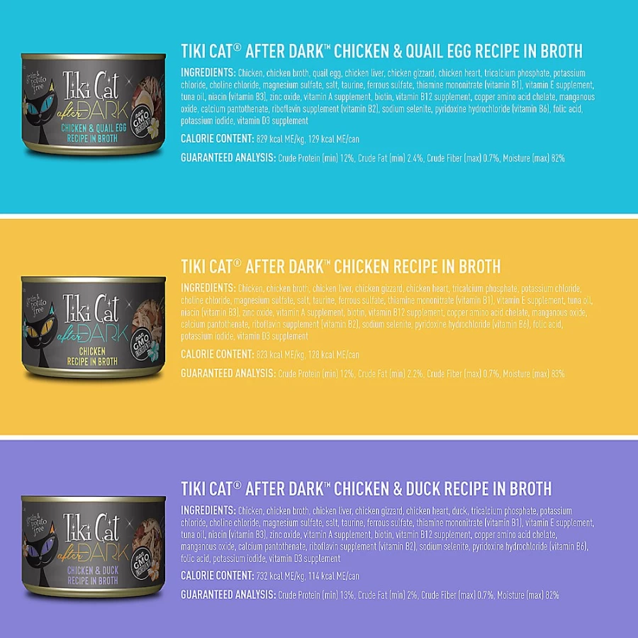 PetSmart Tiki Cat After Dark Grain-Free Wet Cat Food Variety Pack - Non-GMO, High Protein, 8 Cans
