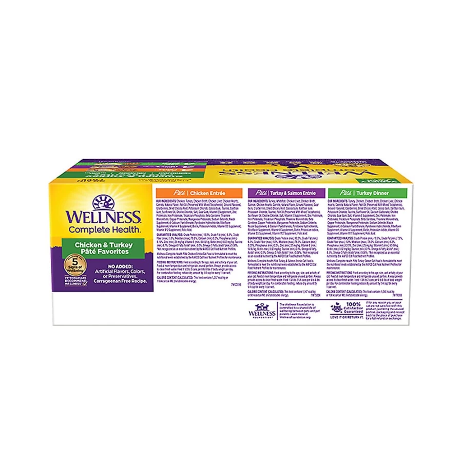 PetSmart Wellness Complete Health Natural Wet Cat Food Variety Pack - Grain-Free Pate Recipes for Adult Cats