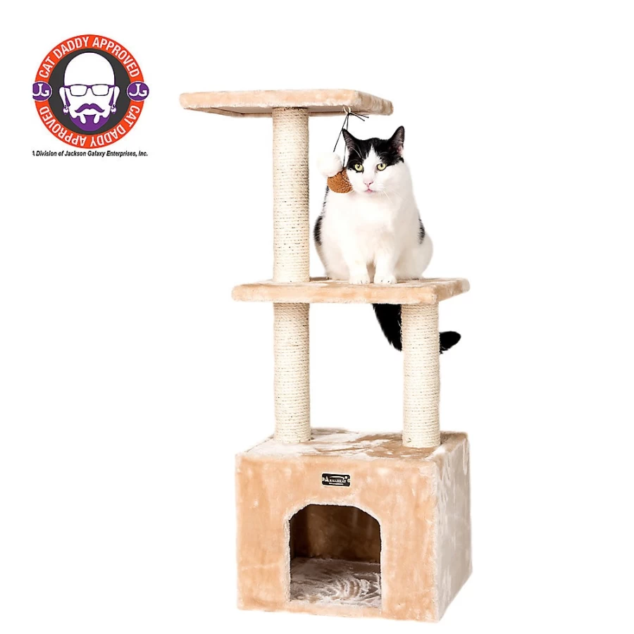 PetSmart Armarkat 39-inch Beige Cat Scratching Post with Faux Fur & Real Wood - Kitten Playhouse Toy for Indoor Cats