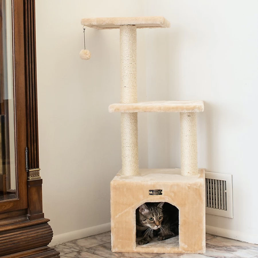 PetSmart Armarkat 39-inch Beige Cat Scratching Post with Faux Fur & Real Wood - Kitten Playhouse Toy for Indoor Cats